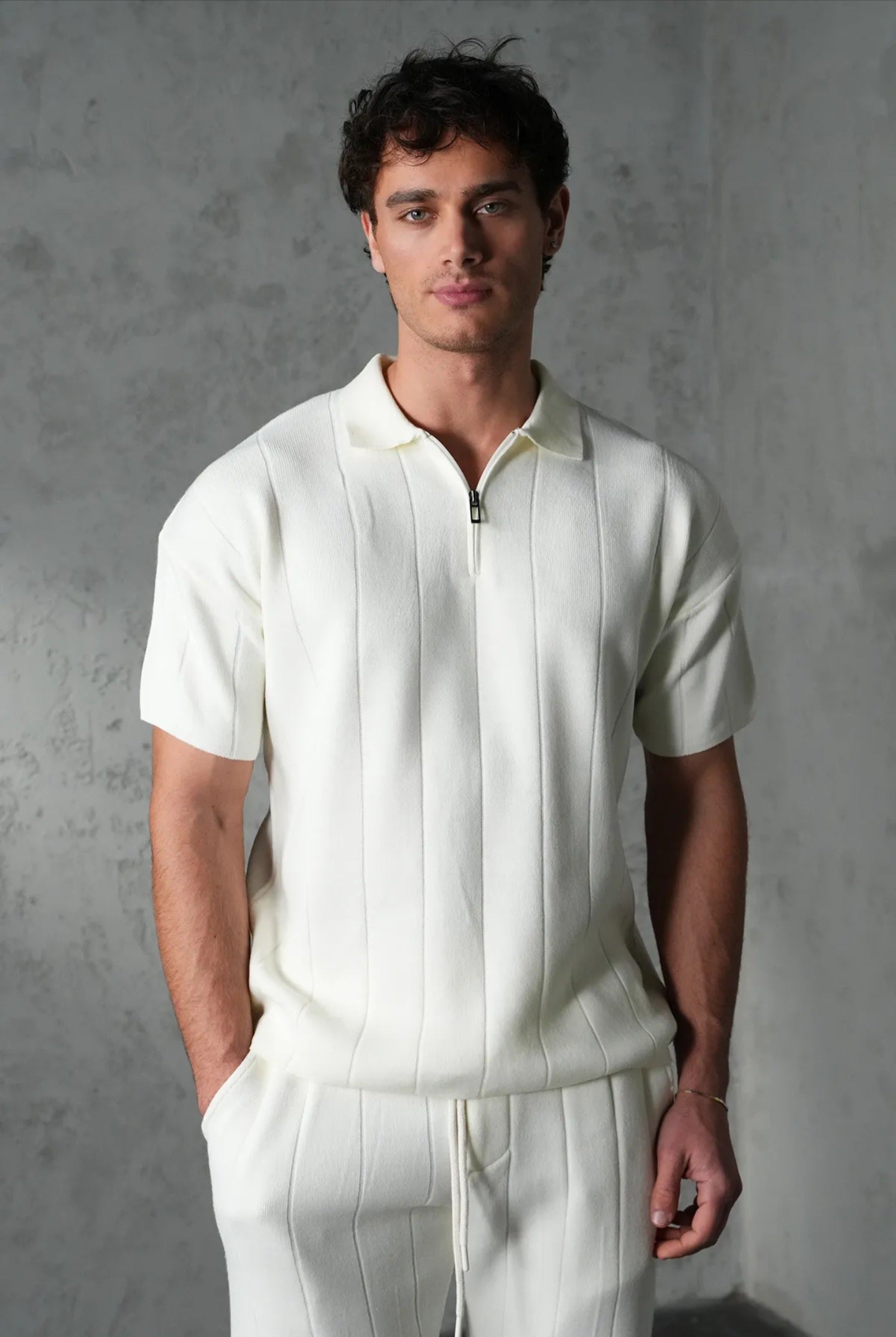 Premium Wool Blend Zip-Neck Polo & Trouser Set