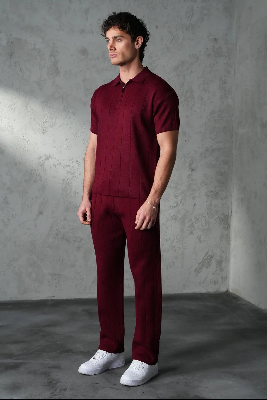 Premium Wool Blend Zip-Neck Polo & Trouser Set