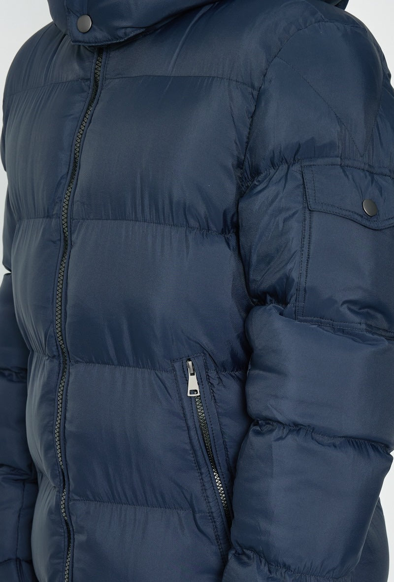 Premium Long Puffer Jacket – Navy
